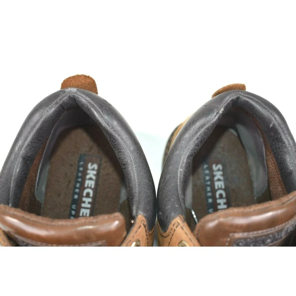 Skechers Mens 12 Vintage Brown Leather Boots Chunky Punk Goth Y2K 90s Grunge 743